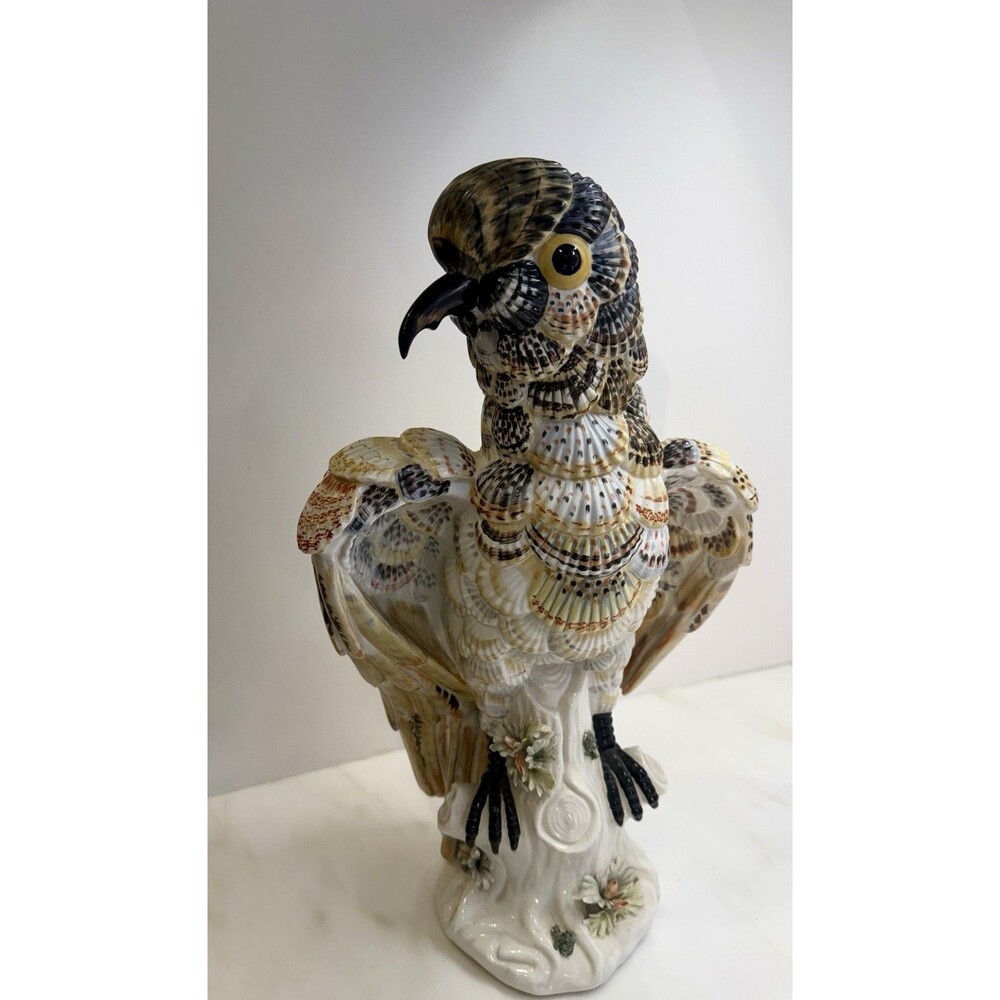 Vintage Mottahedeh Italy  Majolica Ceramic Hawk Owl Parrot Figurine Grotto Style